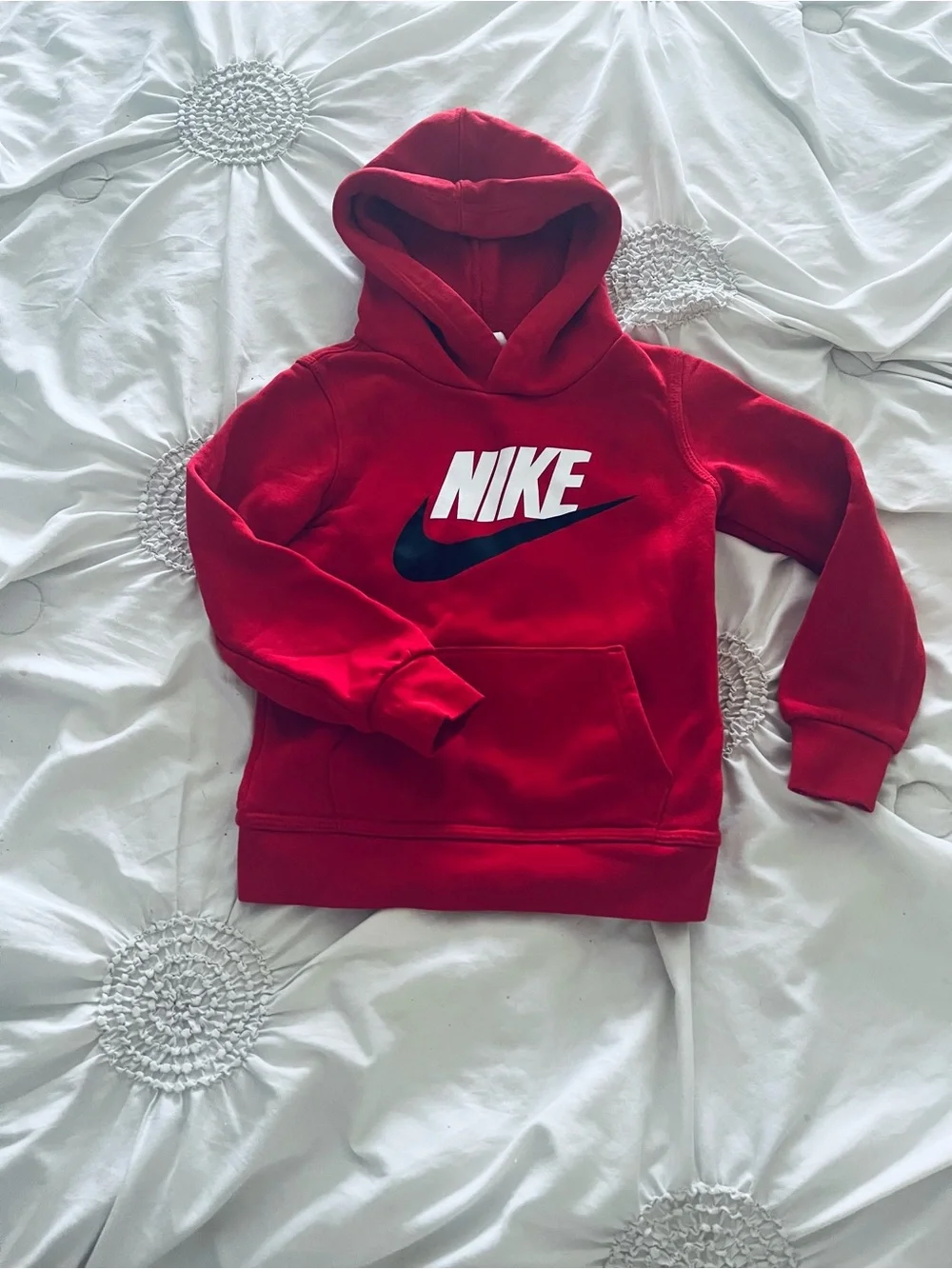 Nike Red Kids Hoodie with White NIKE and Black Swoosh